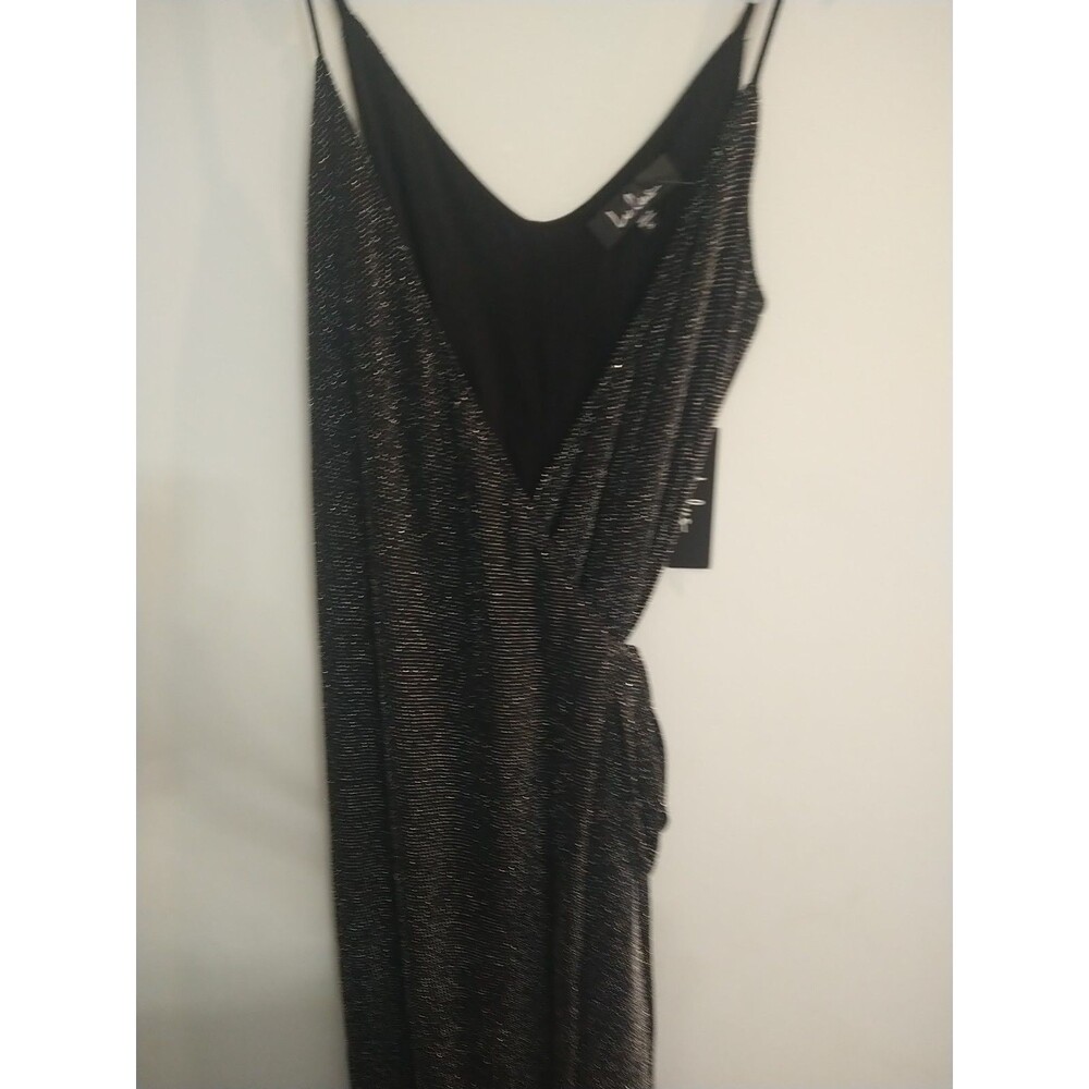 Lulu's Maxi V-neck Wrap Sleeveless Dress Black & Silver Small Y2K Sexy City